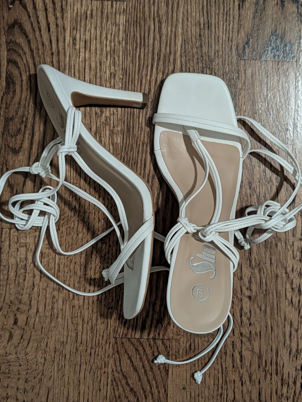 Women's white lace up heels, size 9